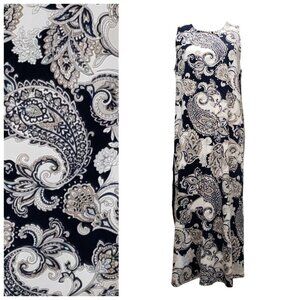 J. Jill Wearever Collection Paisley Maxi Dress Blue Beige Sleeveless L Petite